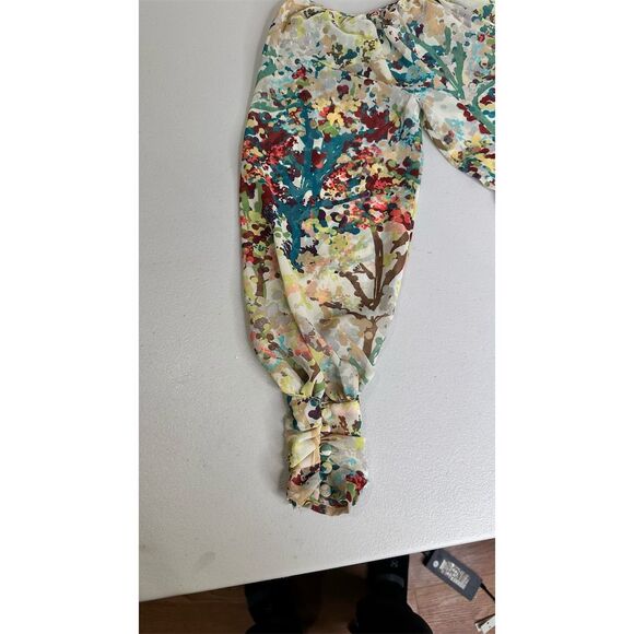 H&M Women's Multicolor Floral Sheer Long Sleeve Blouse Casual Size 2 - Picture 12 of 14